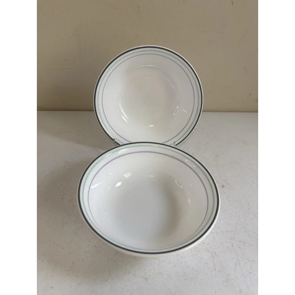 Corelle Cereal Soup  Bowls Black Rim Blue & Purple Stripes 6.25